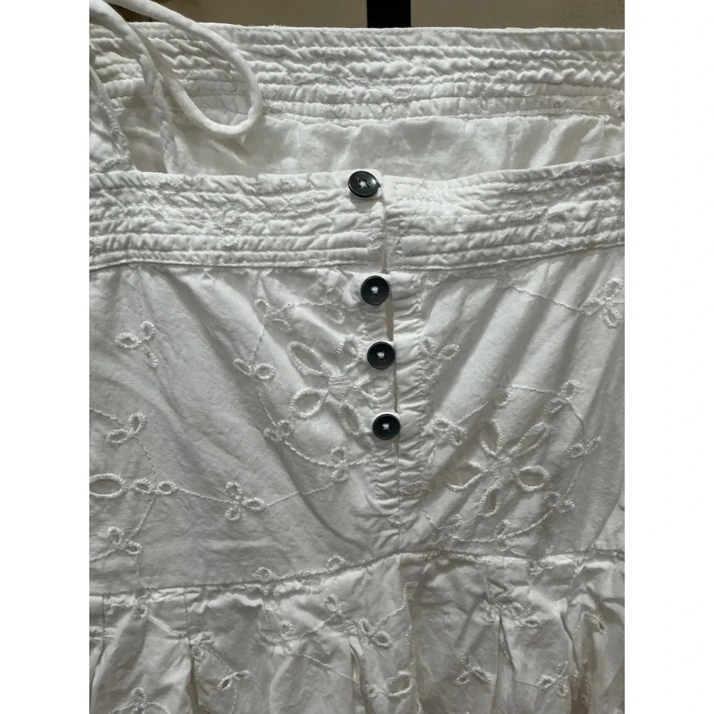 Free People Primavera Eyelet Lace Midi Dress XS White Boho Square Neck Tie Back